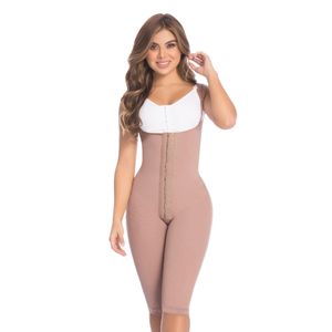 Post-surgical knee-length girdle with abdominal control and high back coverage