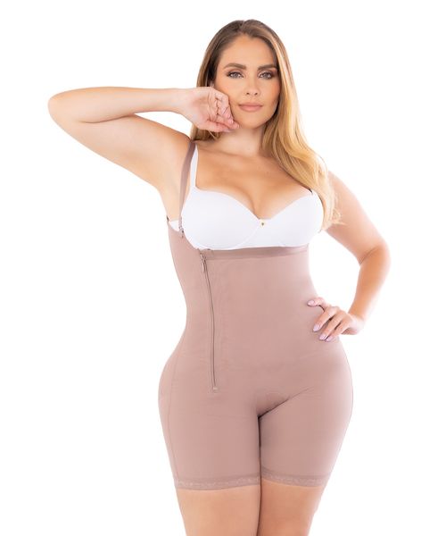 High Compression Post-Surgical Girdle Mid-Thigh with Side Zipper and Buttock Enhancement