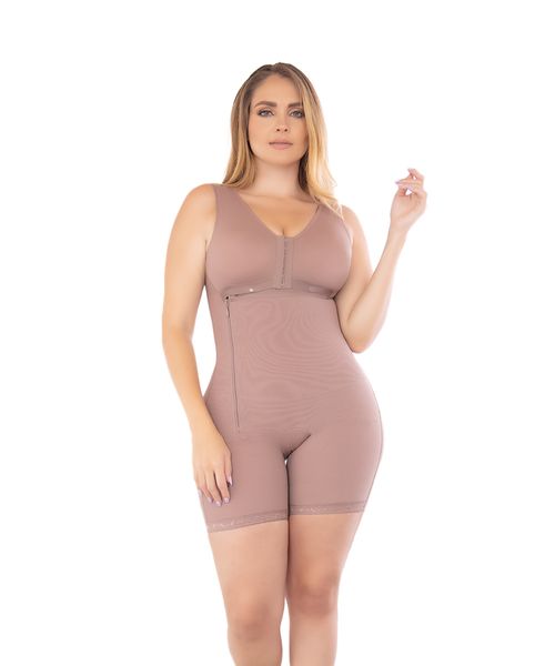 Mid-Thigh Post-Surgical Girdle with Side Zipper and High-Compression Bra